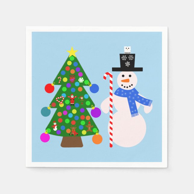 Servilleta De Papel Snowman y el árbol de Navidad #3 servilletas (Anverso)
