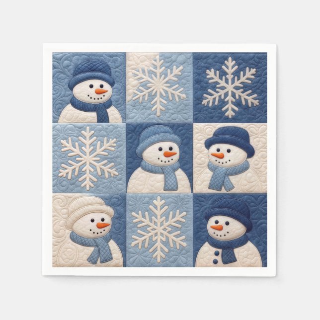 Servilleta De Papel Snowmen and Snowflakes Quilt Pattern (Anverso)