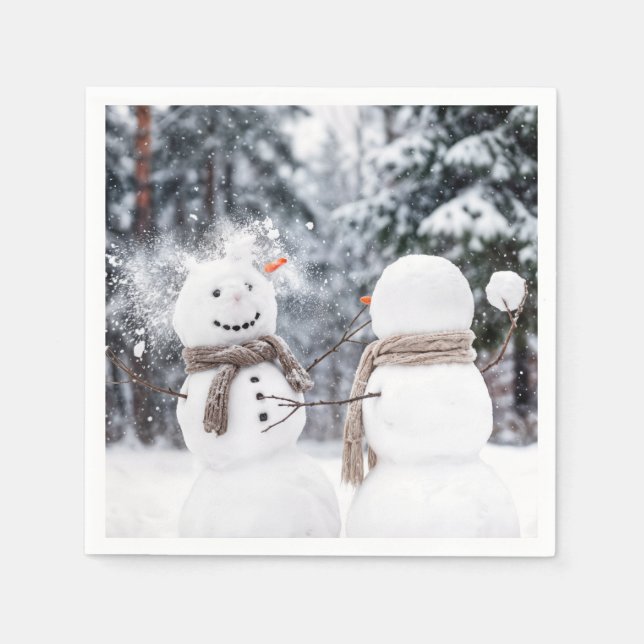 Servilleta De Papel Snowmen Having a Snowball Fight (Anverso)