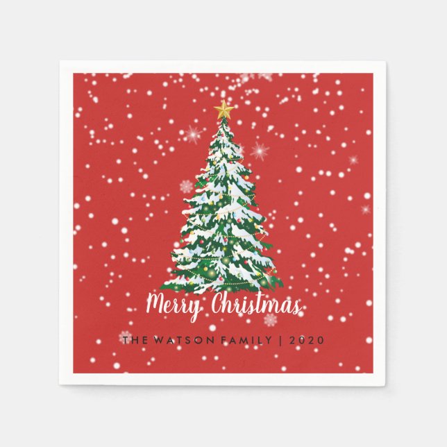 Servilleta De Papel Snowowowly Merry Christmas Tree Napkin Red (Anverso)