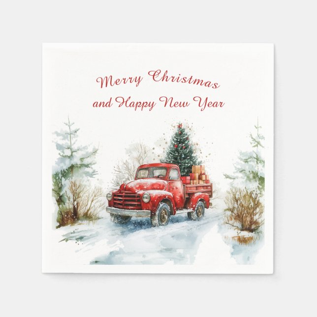 Servilleta De Papel ﻿Snowy Forest Red Christmas Truck  (Anverso)