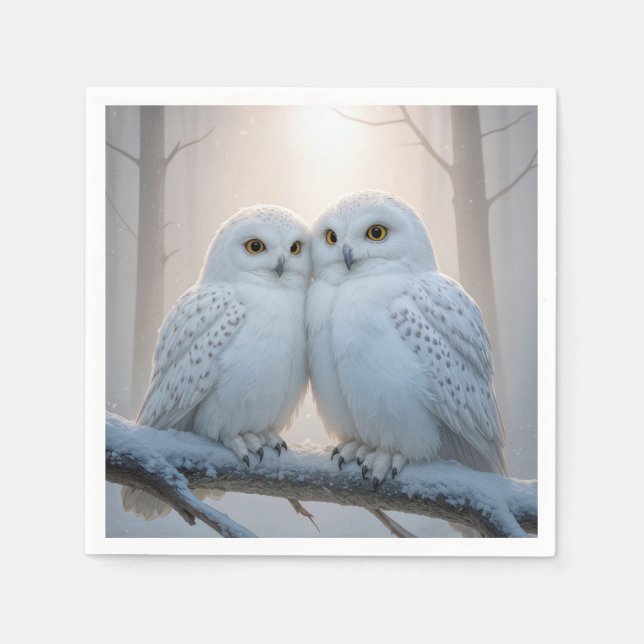 Servilleta De Papel Snowy Owls On a Winter Branch (Anverso)
