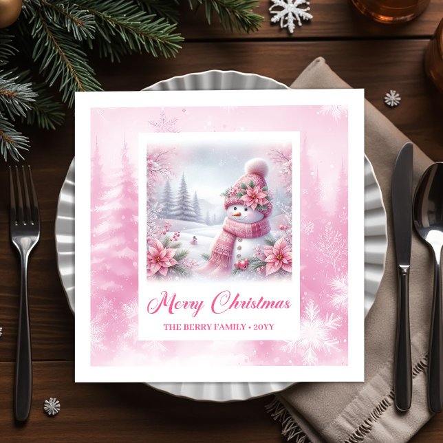 Servilleta De Papel Snowy Pinkmas Christmas Scene Napkins Kids Holiday (Snowy Pinkmas Christmas Scene Napkins Kids Holiday Party)