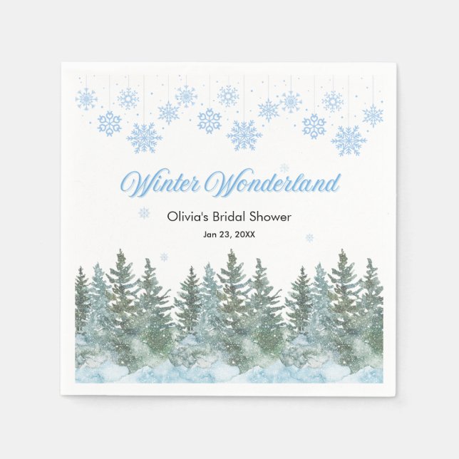Servilleta De Papel Snowy Winter Wonderland Snowflakes Bridal Shower (Anverso)