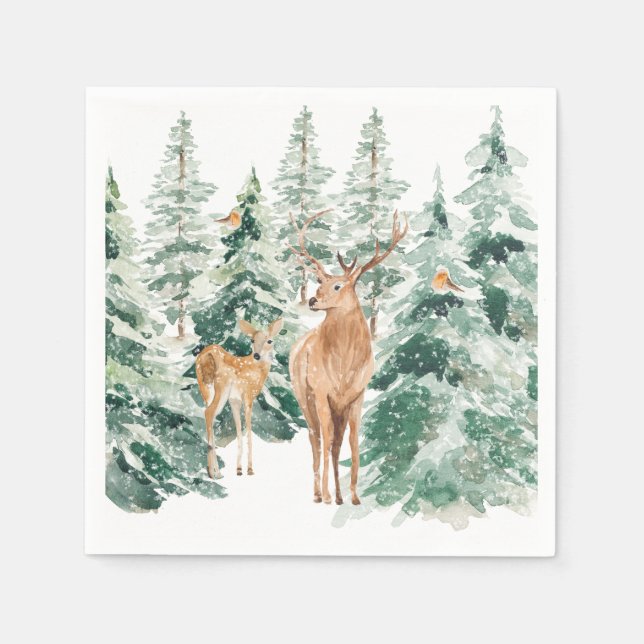 Servilleta De Papel Snowy Winter Woodland Deer Navidades (Anverso)
