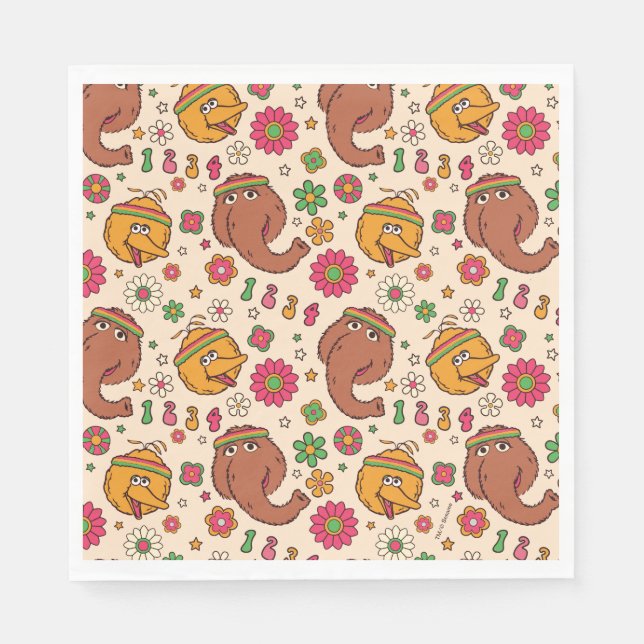 Servilleta De Papel Snuffleupagus y Big Bird Groovy Flower Pattern (Anverso)