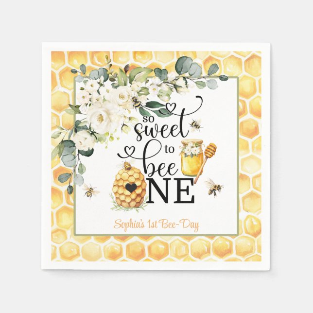 Servilleta De Papel So Sweet to Bee One 1st Birthday Napkin (Anverso)