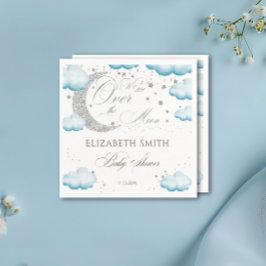 Servilleta De Papel Sobre el Purpurina Baby Shower Moon Silver Blue Bo