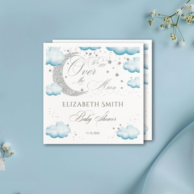 Servilleta De Papel Sobre el Purpurina Baby Shower Moon Silver Blue Bo (Subido por el creador)