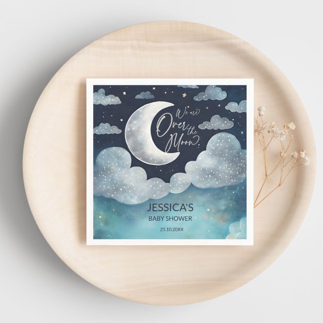 Servilleta De Papel Sobre la galaxia lunar ducha de bebé monogramada (Over the moon galaxy baby shower monogrammed printed napkins personalized table decor)