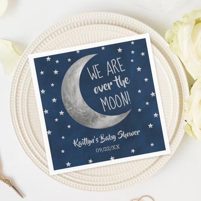 Servilleta De Papel Sobre la luna | Baby Shower Napkins (Subido por el creador)