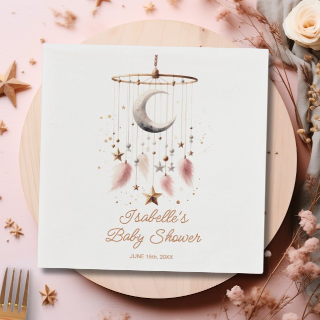 Servilleta De Papel Sobre la luna Boho Celestial Chica Baby Shower (Over the Moon Boho Celestial Girl Baby Shower Napkins)