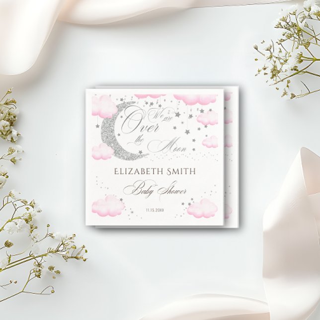 Servilleta De Papel Sobre la luna Chica rosado Baby Shower (Subido por el creador)