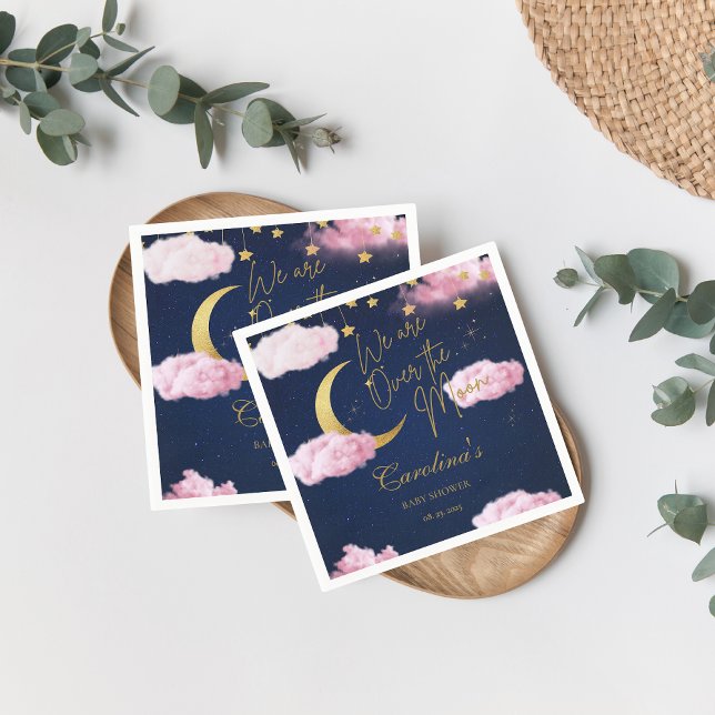 Servilleta De Papel Sobre la luna estrellas rosa ducha de bebé Invitac (Subido por el creador)