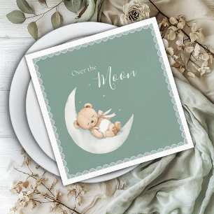 Servilleta De Papel Sobre la Luna Oso Verde Baby Shower