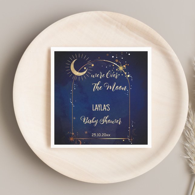 Servilleta De Papel Sobre la luna se imprimió Baby Shower celestial (Over the Moon celestial Baby Shower monogrammed personalized printed Napkins table decor)
