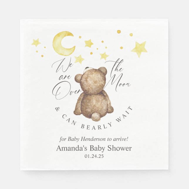 Servilleta De Papel Sobre la luna Teddy Bear Baby Shower (Anverso)