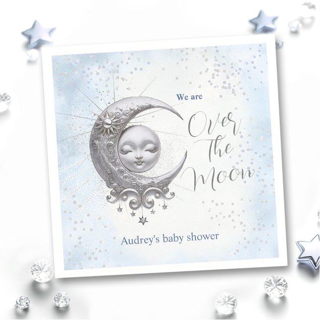 Servilleta De Papel Sobre las servilletas Baby Shower del Blue Boy Lun (Over The Moon Blue Boy Baby Shower Napkins)