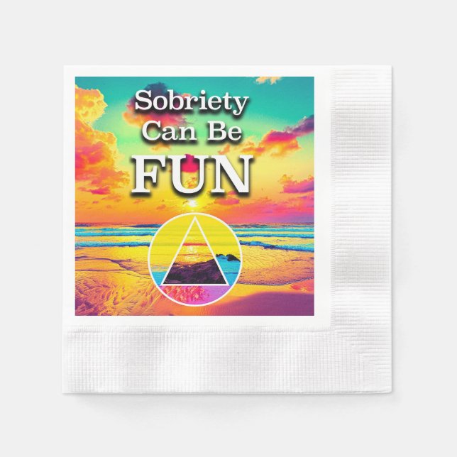 Servilleta De Papel Sobriety Can Be Fun Recovery Slogan Sunrise (Anverso)