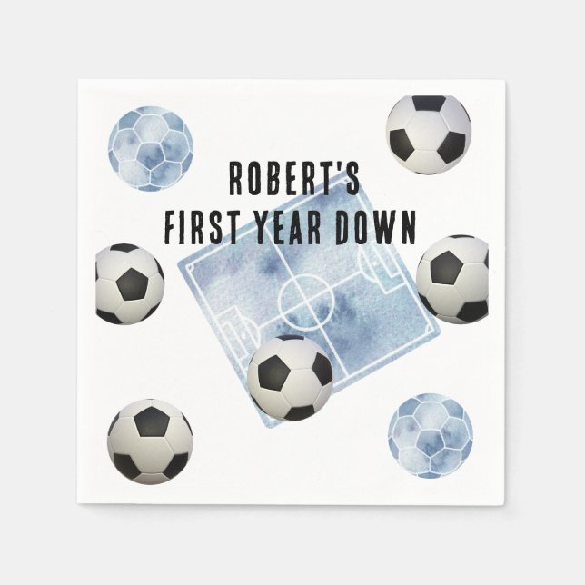 Servilleta De Papel Soccer First Year Down Birthday Party (Anverso)