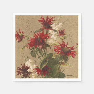 Servilleta De Papel Sofisticada floral roja y borgoñona contra beige