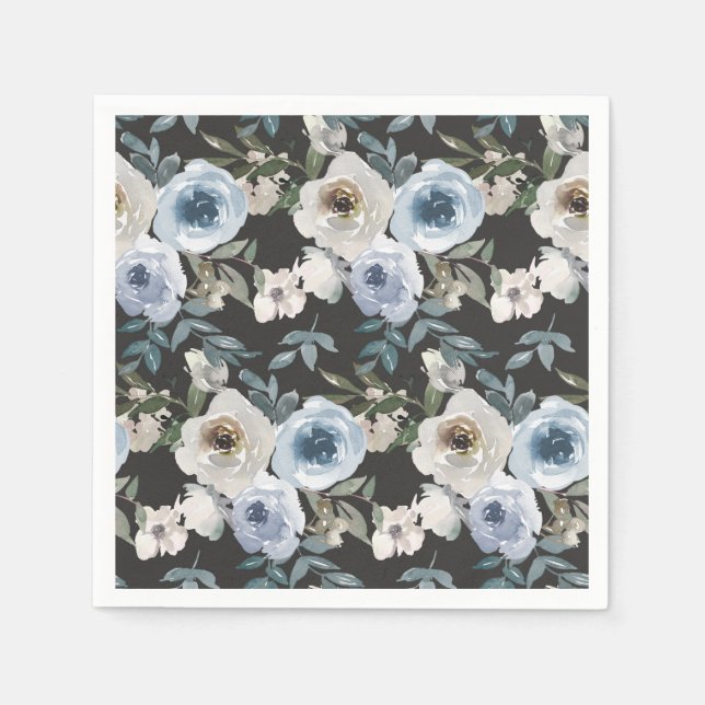Servilleta De Papel Sofisticado Boda Dusty Blue Floral (Anverso)