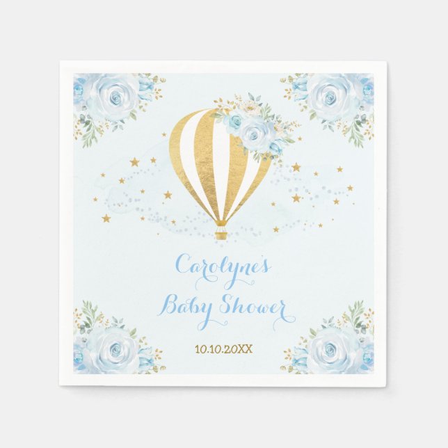 Servilleta De Papel Soft Blue Hot Air Balloon Adventure Baby Shower (Anverso)