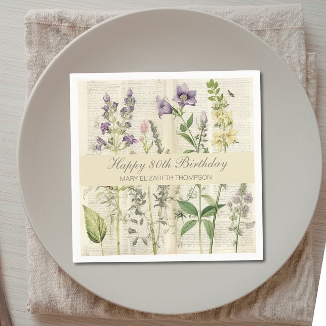 Servilleta De Papel Soft Botanical Vintaqe Wildflower 80th Birthday (Subido por el creador)