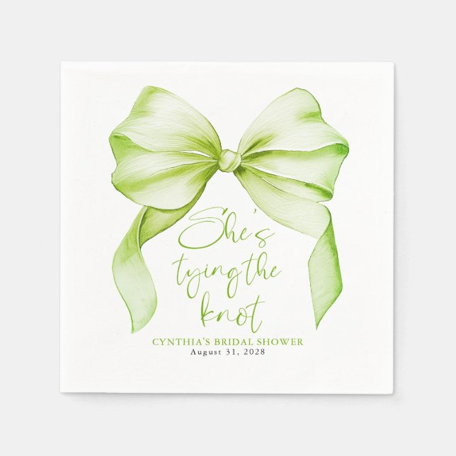 Servilleta De Papel Soft Green Bow She's Tying the Knot Bridal Shower (Anverso)