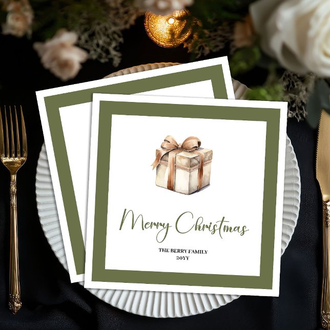 Servilleta De Papel Soft Neutral Christmas Gift Personalized Napkins (Soft Neutral Christmas Tree Personalized Napkins)