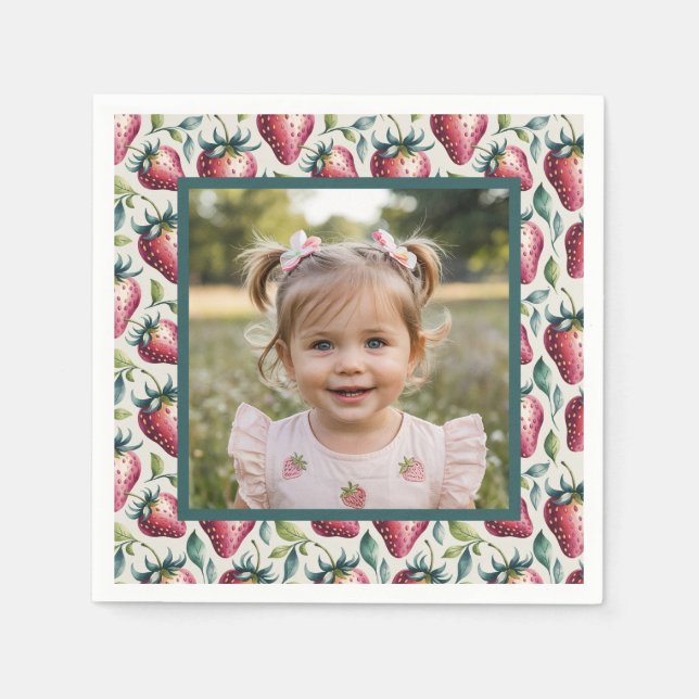 Servilleta De Papel Soft Pastel Berry Sweet Strawberry Birthday Photo (Anverso)