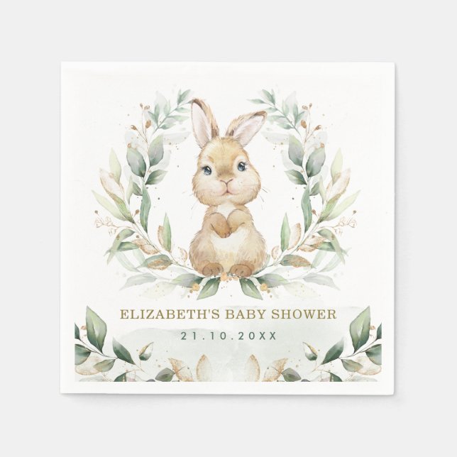 Servilleta De Papel Soft Pastel Greenery Bunny Rabbit Baby Shower (Anverso)