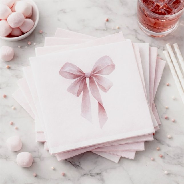 Servilleta De Papel Soft Pink Bow Girl Baby Shower (Soft Pink Bow Girl Baby Shower Napkins)