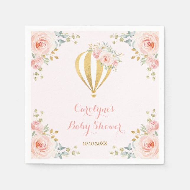 Servilleta De Papel Soft Pink Hot Air Balloon Adventure Baby Shower (Anverso)