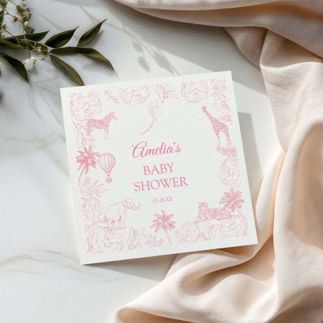 Servilleta De Papel Soft Pink Safari Jungle Animals Baby Shower (Subido por el creador)