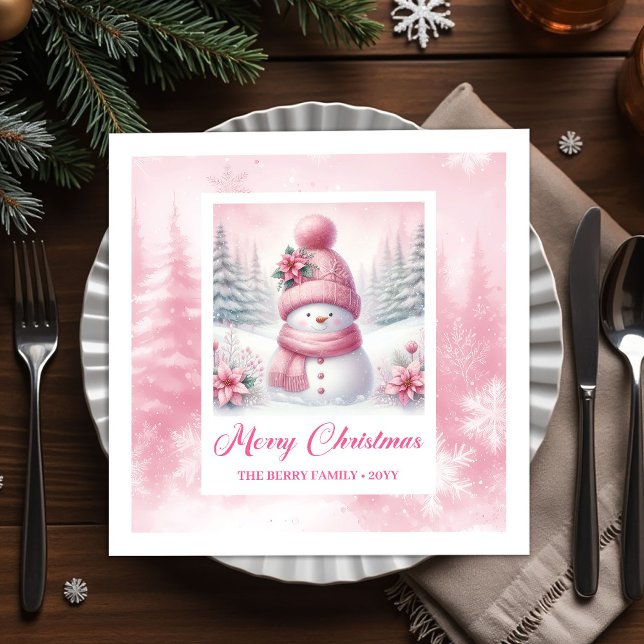 Servilleta De Papel Soft Pink Snowman Winter Scene Christmas Napkins  (Soft Pink Snowman Winter Scene Christmas Napkins for Kids)