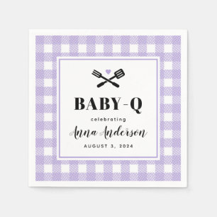 Servilleta De Papel Soft Purple Gingham Plaid Baby Q Shower
