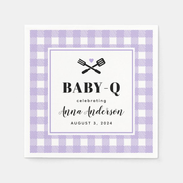 Servilleta De Papel Soft Purple Gingham Plaid Baby Q Shower (Anverso)