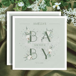Servilleta De Papel Soft Sage Green Floral Baby Shower