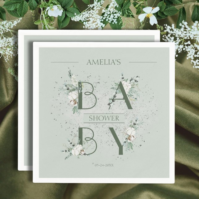 Servilleta De Papel Soft Sage Green Floral Baby Shower (Subido por el creador)