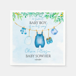 Servilleta De Papel Soft Watercolor Blue Boy Baby Shower Napkins