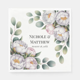 Servilleta De Papel Soft White Peony with Eucalyptus Leaves Wedding