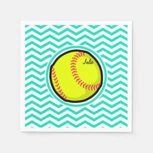 Servilleta De Papel Softball; Aqua Green Chevron