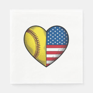 Servilleta De Papel Softbol bandera de EE. UU. corazón diseño vectoria