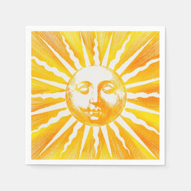 Servilleta De Papel Sol amarillo vintage naranja sol (Anverso)