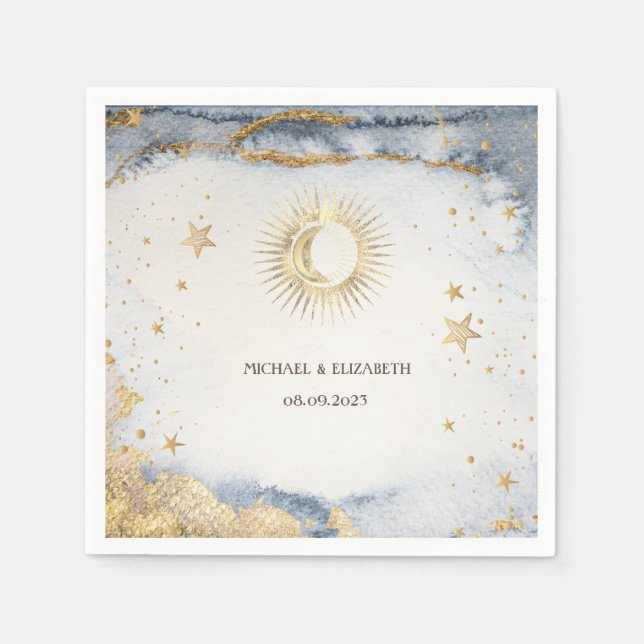 Servilleta De Papel Sol celeste, luna, estrellas (Anverso)