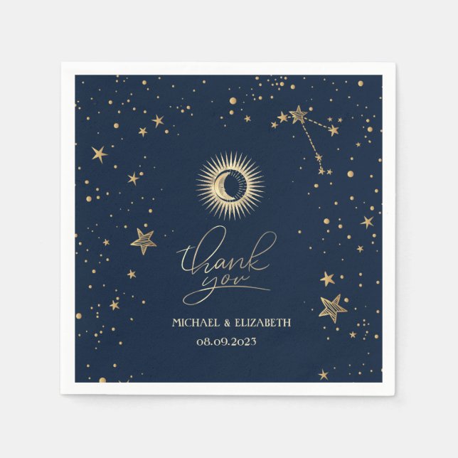 Servilleta De Papel Sol Dorado Celestial Y Luna Estrellas (Anverso)