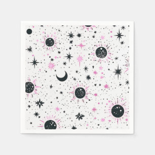Servilleta De Papel Sol Luna Estrellas Celestiales Negro y Rosa