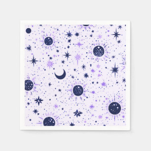 Servilleta De Papel Sol Luna y Estrellas Celestiales Negras y Moradas