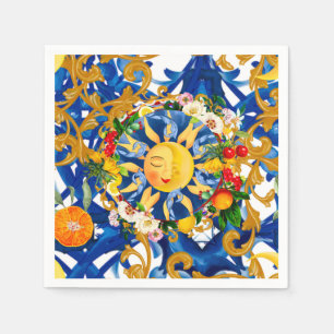 Servilleta De Papel sol siciliano,media luna,verano,mayólica,limón,